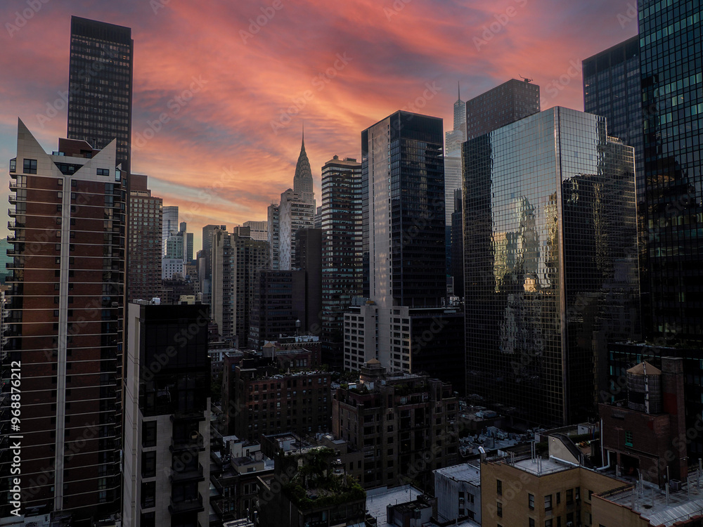 Fototapeta premium midtown new york manhattan skyscrapers building aerial view at sunset