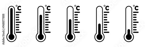 Set of simple thermometer icons.  Temperature gradation. Vector graphics isolated on white background