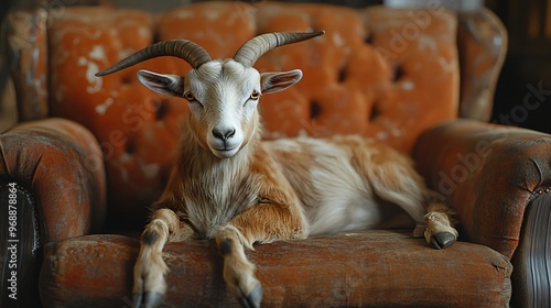 the goat is lying on the sofa photo