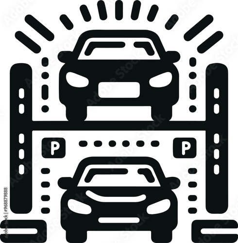 Monochrome Cosmonaut Car Parking Logo Icon black color For Emblems, Badges And Levels Vector Illustration