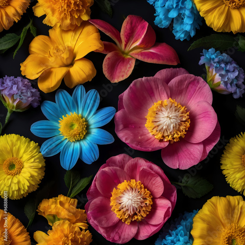 a bunch of flowers with different colors of blue yellow pink and purple Elegant Floral Solutions  photo