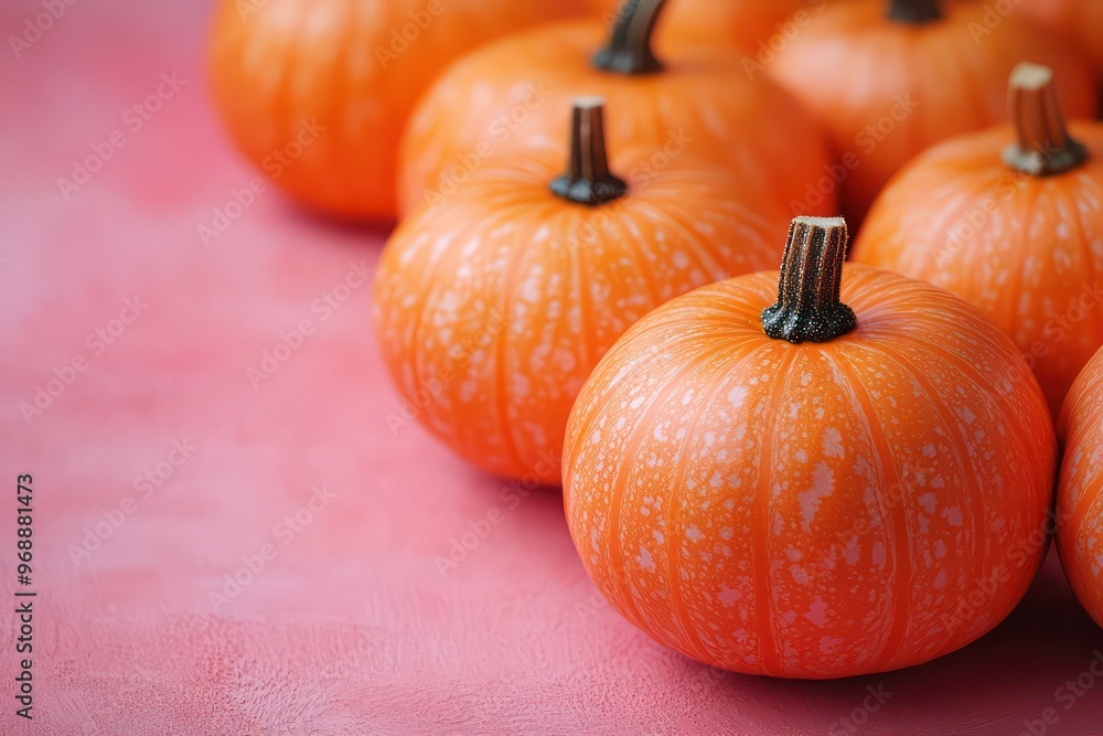 Obraz premium Happy Thanksgiving day, autumn mini pumpkins on pink background