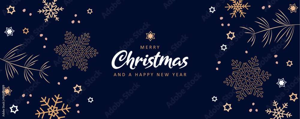 Fototapeta premium merry christmas greeting card with snowflake fir branches star decoration vector illustration