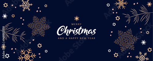 merry christmas greeting card with snowflake fir branches star decoration vector illustration