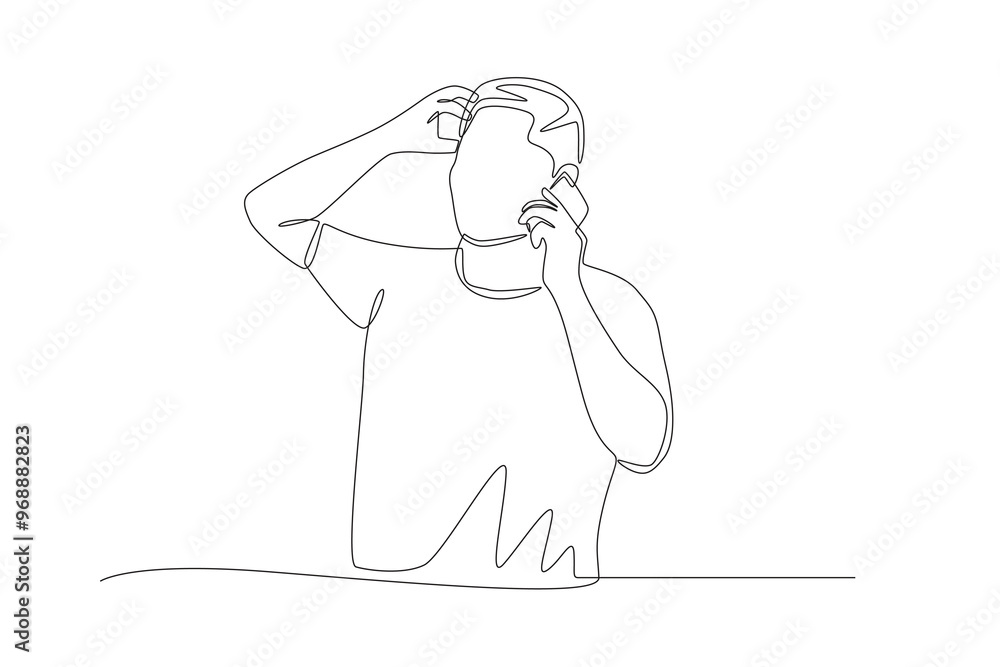 A man who panics when he calls. Making phone calls concept one-line drawing A man who panics when he calls. Making phone calls concept one-line drawing