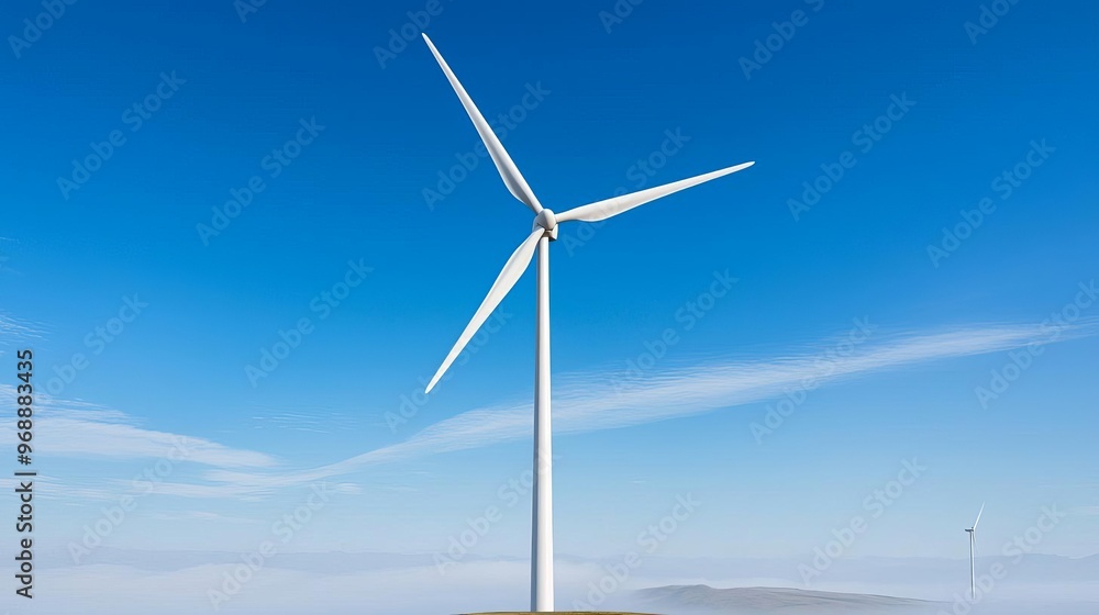 Wind turbines on foggy morning, mist over hills, renewable source, serene atmosphere, soft light, pastel palette for a tranquil scene Wind turbines on foggy morning, mist over hills, renewable source, serene atmosphere, soft light, pastel palette for a tranquil scene