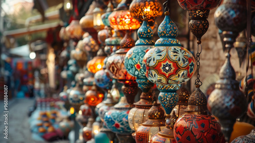 Colorful Turkish Lamps in a Market