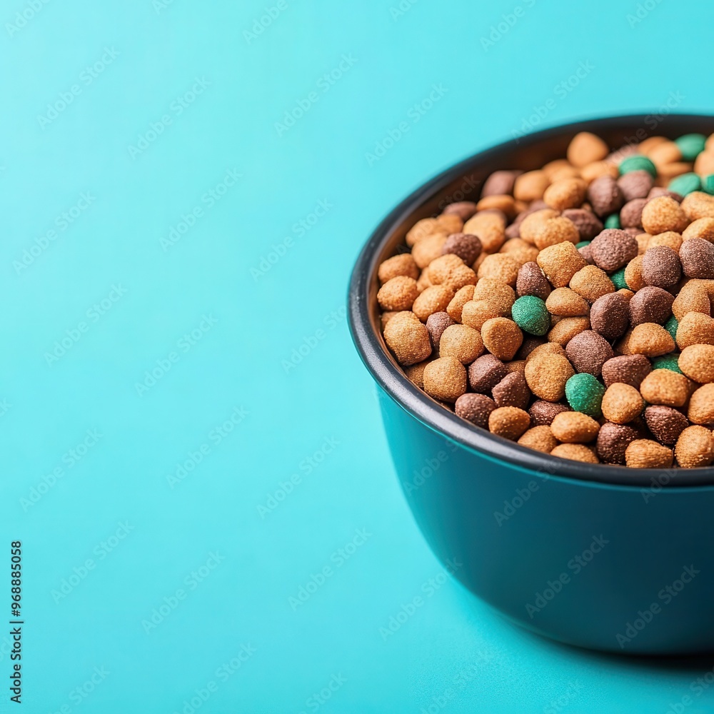 A close-up of a bowl filled with colorful pet food, making it a vibrant addition to your pet-related imagery. A close-up of a bowl filled with colorful pet food, making it a vibrant addition to your pet-related imagery.