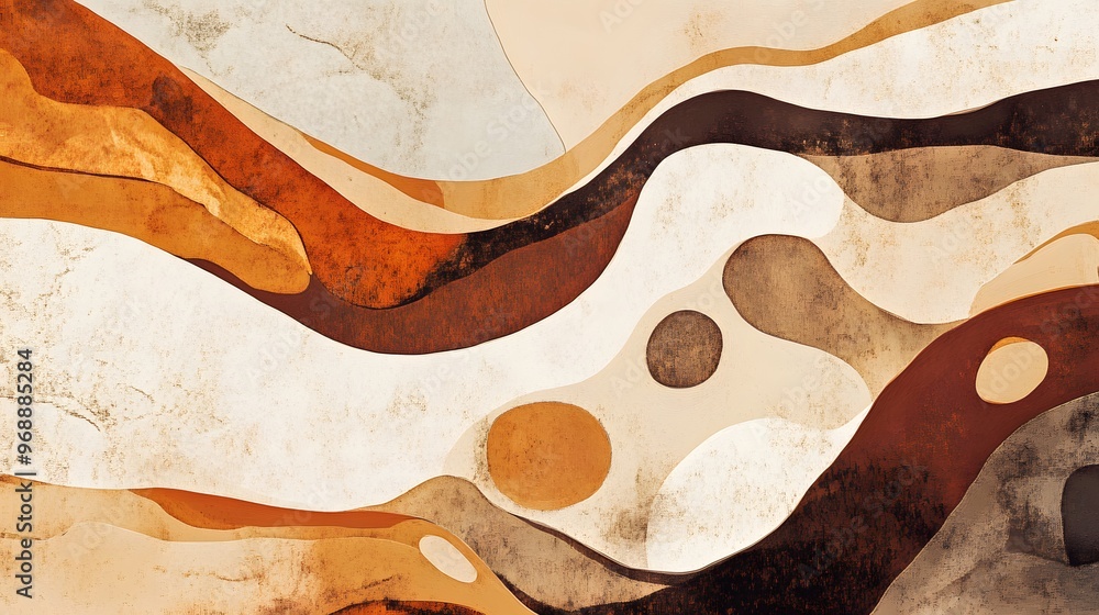 Obraz premium Organic abstract shapes in earthy tones blending together to create a natural, calming feel.