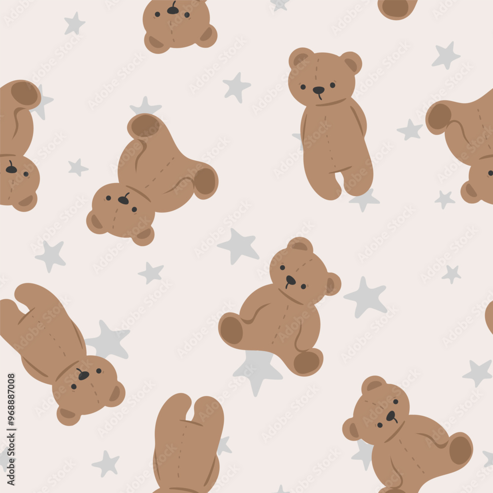 Seamless pattern of cute teddy bear in various poses on white background. Hand drawn Wild animal Baby clothing Kawaii Vector Illustration. Seamless pattern of cute teddy bear in various poses on white background. Hand drawn Wild animal Baby clothing Kawaii Vector Illustration.
