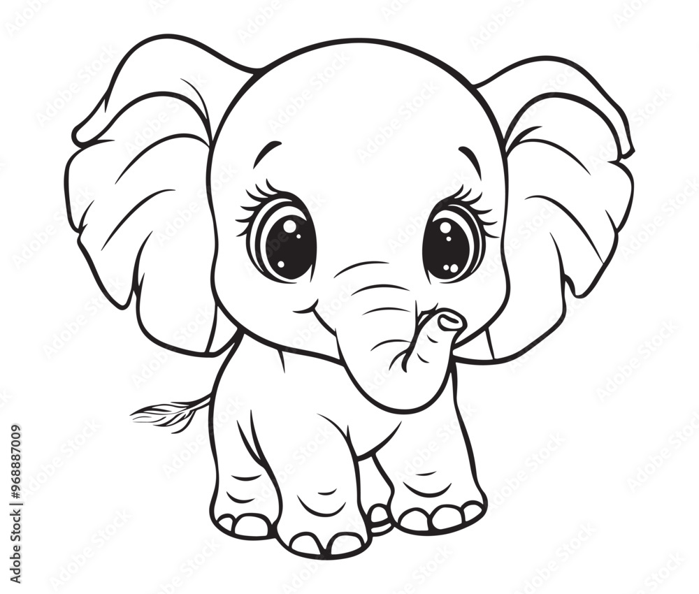 Naklejka premium Elephant cartoon page cute animals vector illustration 