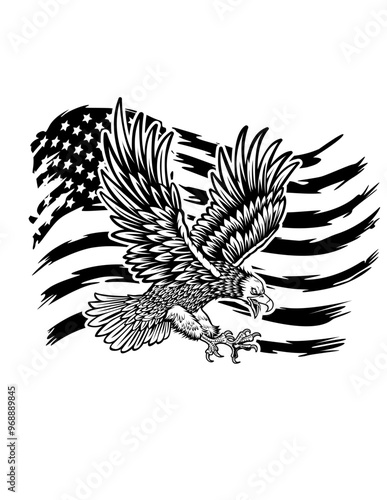 US Bald Eagle | Eagle | Wildlife | Flying Eagle | Flying Predator | Patriotic Eagle | Bald Eagle | Wild Animal | Original Illustration | Vector and Clipart | Cutfile and Stencil