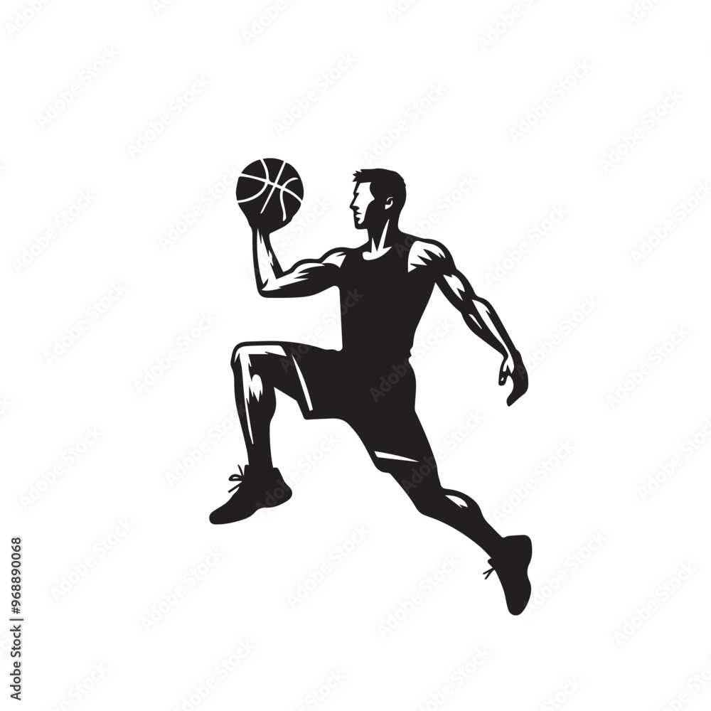 Basketball player vector design. Basketball player silhouette. Basketball player logo, icon black and white.
