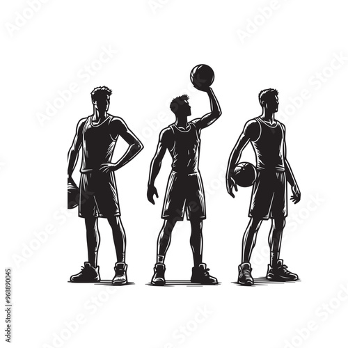 Basketball player vector design. Basketball player silhouette. Basketball player logo, icon black and white.