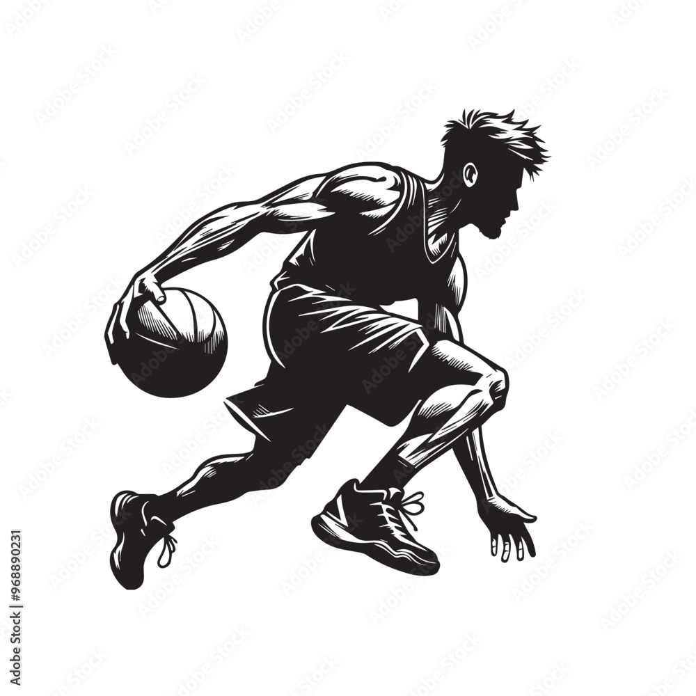 Fototapeta premium Basketball player vector design. Basketball player silhouette. Basketball player logo, icon black and white.
