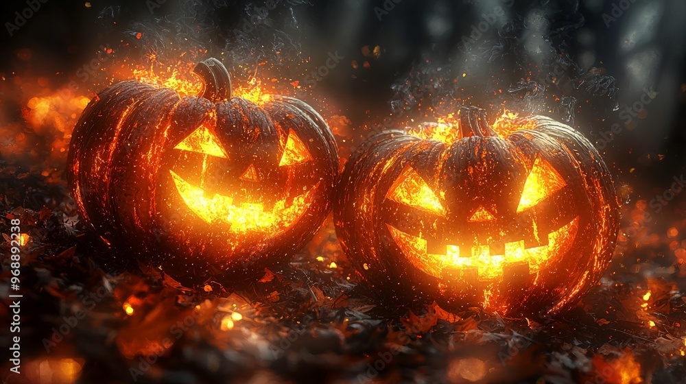 Fototapeta premium halloween jack o lantern, halloween theme scene, scary pumpkin stock