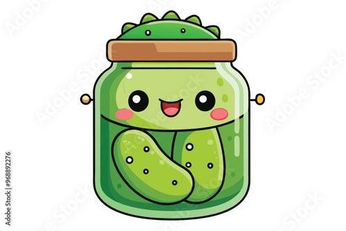 Kawaii Pickles in a Jar- Cute and Fun Drawing with white background.