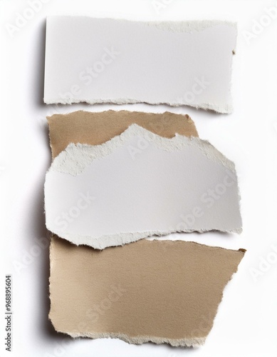 Ripped torn paper edges isolated on white background photo