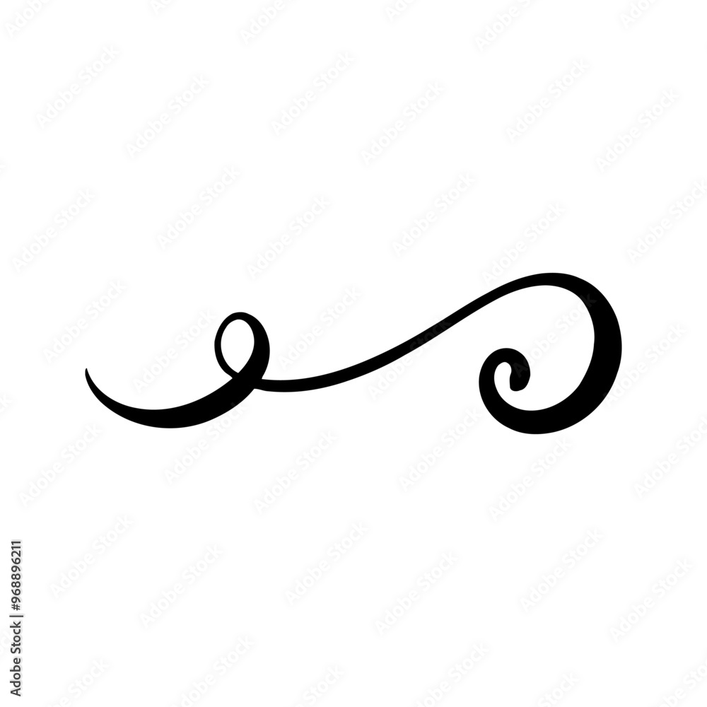 Curl calligraphy, Graphic line, Romantic ornament, Border. Design element in vintage style for frames, wedding, greeting cards. Graphic vector line, hand drawn, black silhouette for cricut