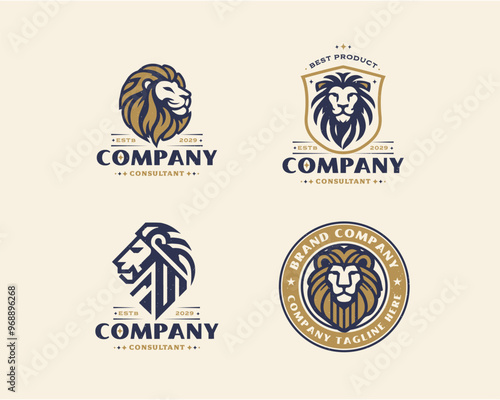 Set vintage king lion logo bundle template for corporate business