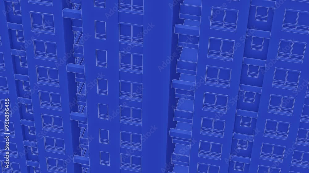 Animation of a Generic Apartment Building, Seamless Looped Animation, Blueprint Animation of a Generic Apartment Building, Seamless Looped Animation, Blueprint