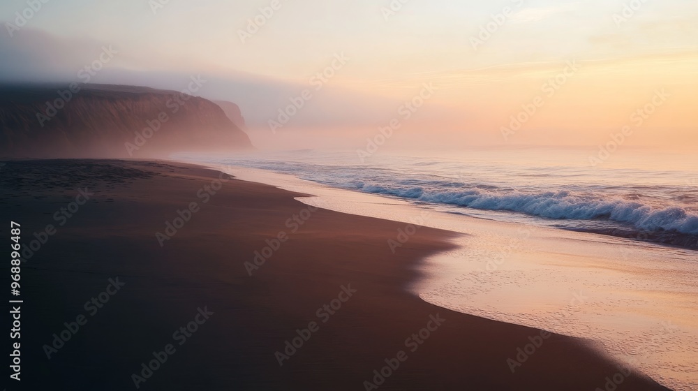 Fototapeta premium Serene beach at sunrise with gentle waves