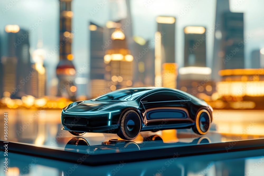 Futuristic Car model in the streets of a modern city of the future. Ai generative Futuristic Car model in the streets of a modern city of the future. Ai generative