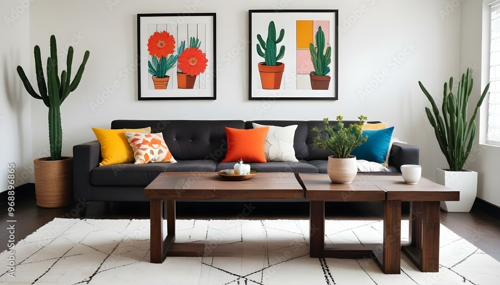 Photo modern style interior room 3d illustration Interior frame living room with colorful white sofa Photo modern style interior room 3d illustration Interior frame living room with colorful white sofa