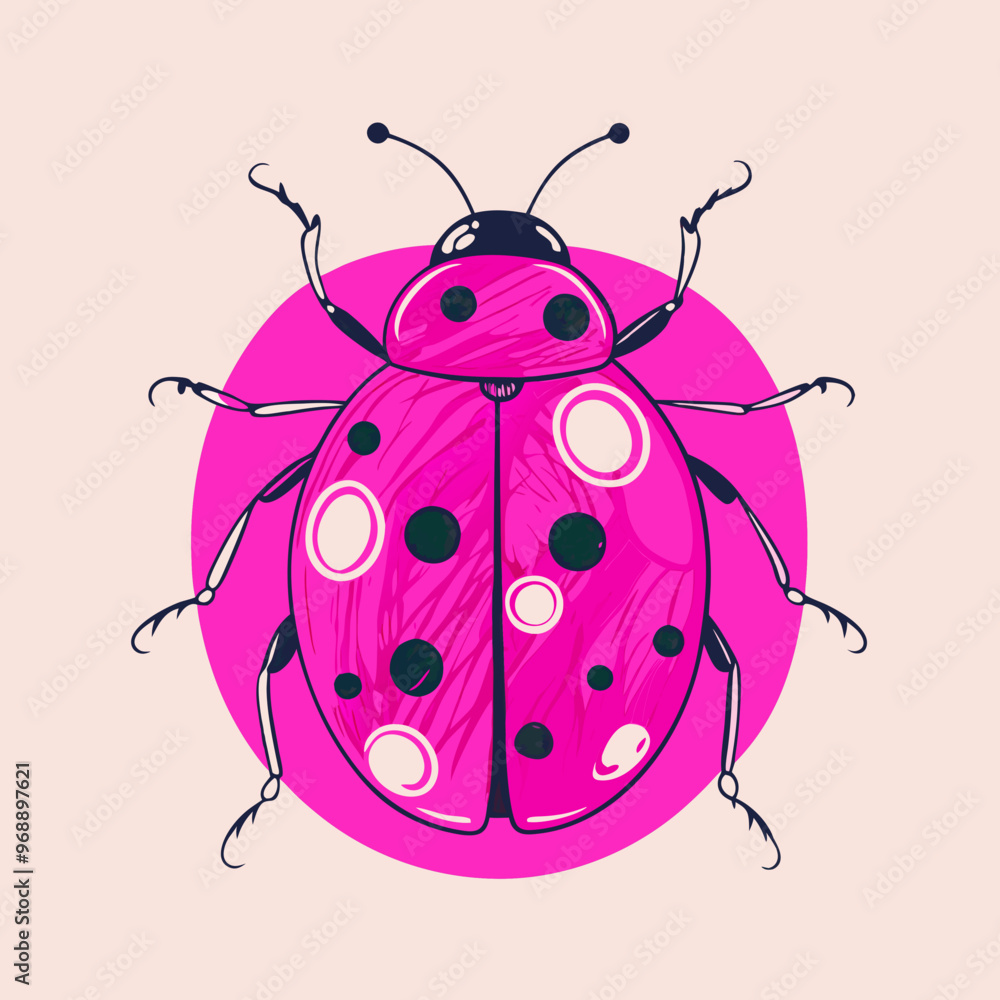 Obraz premium Vibrant Pink Ladybug Illustration with Bold Spots and Abstract Background