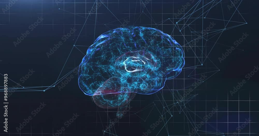 Animation of human brain and data processing over black background Animation of human brain and data processing over black background