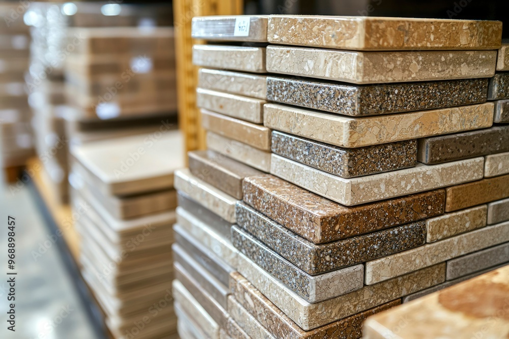 Stacked Tiles with Specks of Brown and White Stacked Tiles with Specks of Brown and White