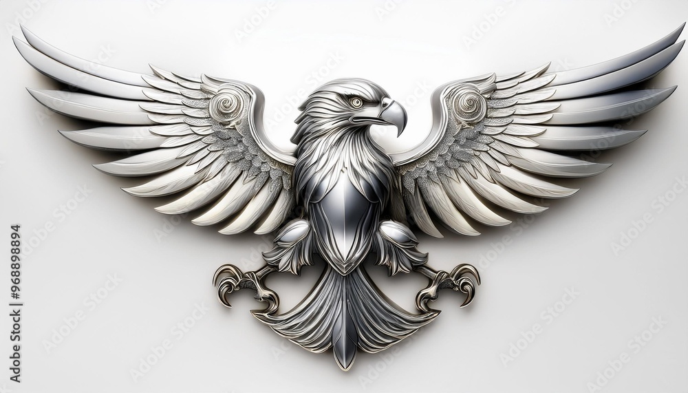 Obraz premium Modern Silver Eagle Emblem with White Background