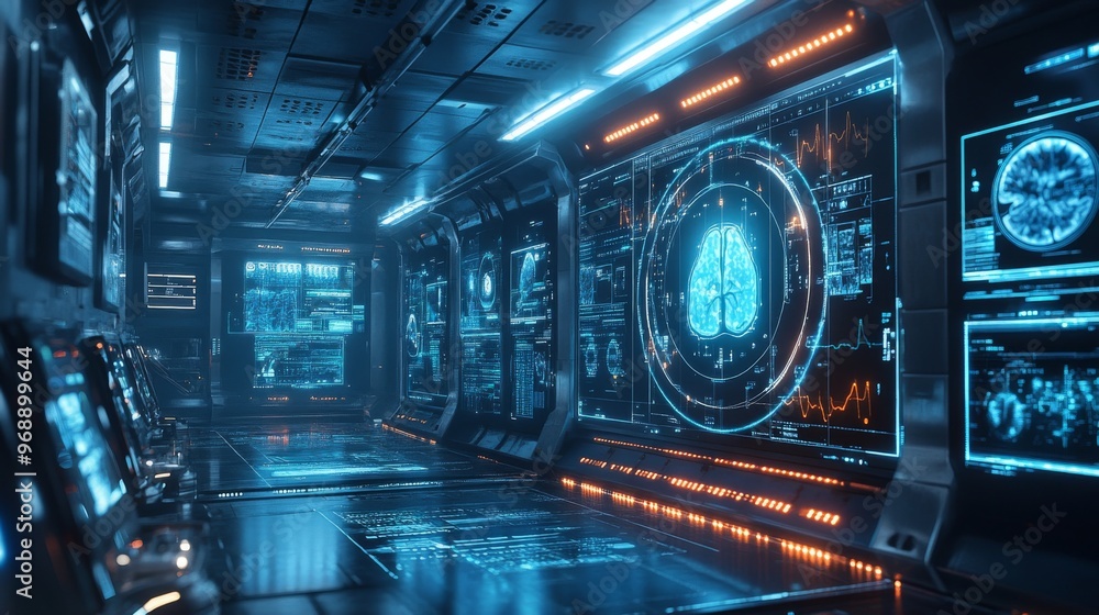 AI-enhanced predictive healthcare systems: A medical facility predicting illnesses through AI-based health tracking. AI-enhanced predictive healthcare systems: A medical facility predicting illnesses through AI-based health tracking.