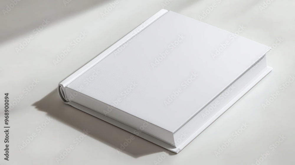 Hardcover book mockup placed on a clean white surface with subtle shadows, Book mockup, minimalist design, professional branding Hardcover book mockup placed on a clean white surface with subtle shadows, Book mockup, minimalist design, professional branding
