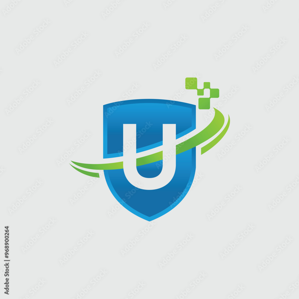 Obraz premium Modern Shield Technology Logo And Letter U