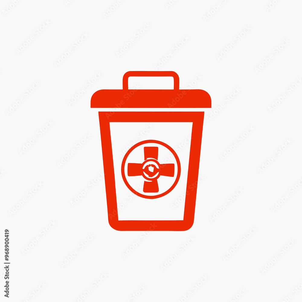 medical waste disposal bin with healthcare cross symbol in red color design medical waste disposal bin with healthcare cross symbol in red color design