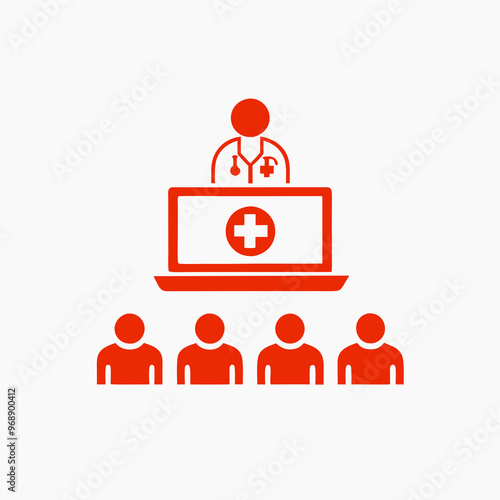 medical workshop presentation with doctor and audience in red color design