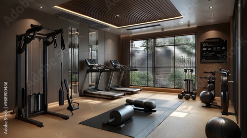 10. A well-equipped home gym with various fitness gear and a motivational atmosphere