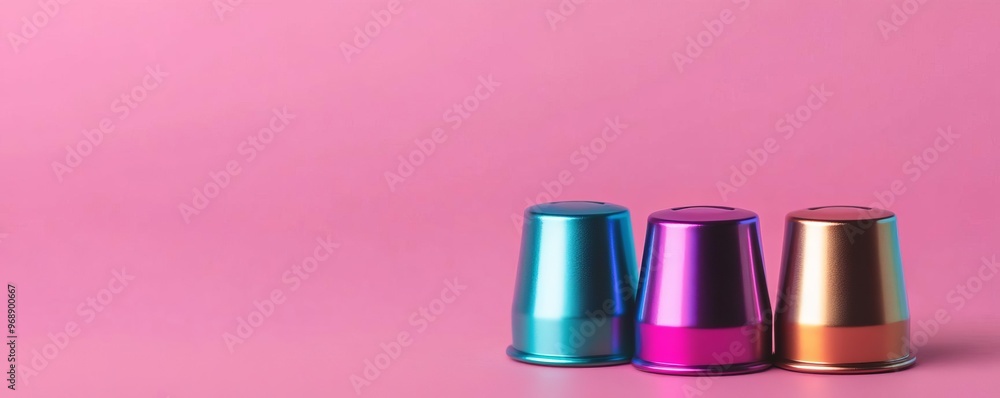 Coffee capsules with a metallic rainbow finish, futuristic and eye-catching Coffee capsules with a metallic rainbow finish, futuristic and eye-catching