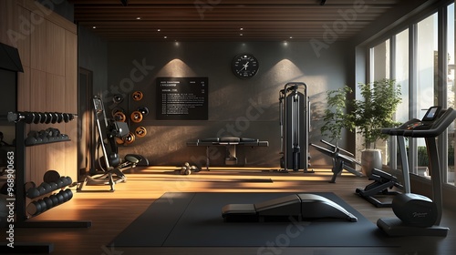 10. A well-equipped home gym with various fitness gear and a motivational atmosphere