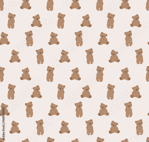 Kids teddy bear pattern on pastel light background. Baby cute background