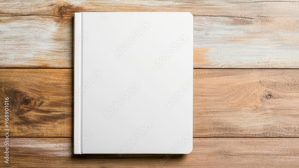 Hardcover book mockup with a blank cover placed on a wooden table, Book mockup, minimalist design, presentation Hardcover book mockup with a blank cover placed on a wooden table, Book mockup, minimalist design, presentation