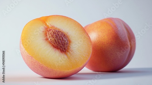 Perfectly Ripe Peach Duo Gleaming Beautifully Isolated on Transparent Background