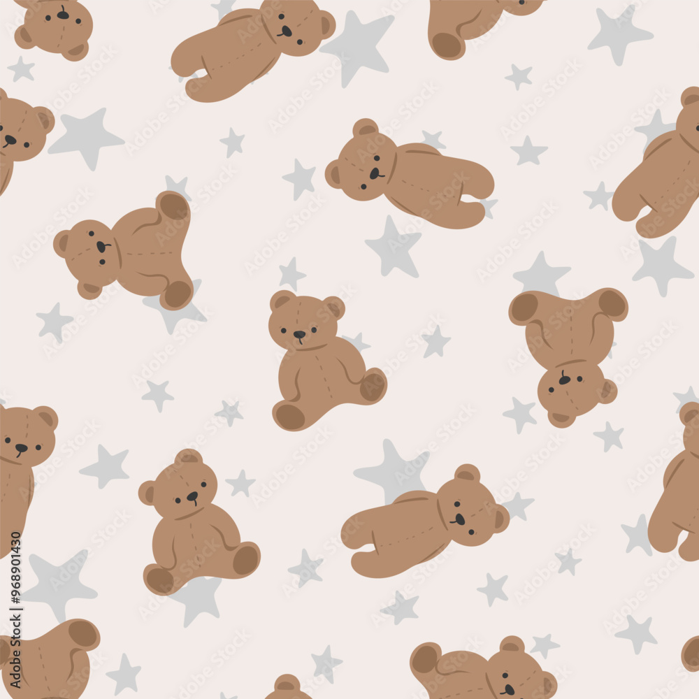 Teddy bear girl or boy seamless pattern. wallpaper baby background. Hand drawn vector illustration Teddy bear girl or boy seamless pattern. wallpaper baby background. Hand drawn vector illustration
