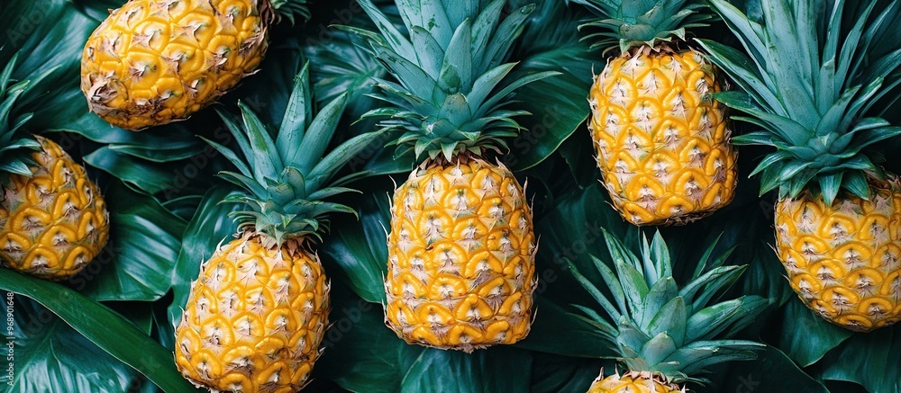 Tropical Pineapple Pattern with Lush Greenery. Top View And Flat Lay. 3D Illustration. Generate Ai Image Tropical Pineapple Pattern with Lush Greenery. Top View And Flat Lay. 3D Illustration. Generate Ai Image