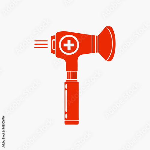 otoscope medical device with healthcare cross symbol in red color design