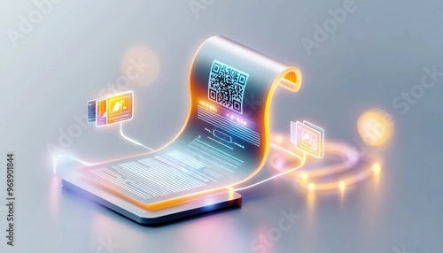 digital invoice template, document with a digital paper ,QR code for easy payment. E-invoice Online payment solution.