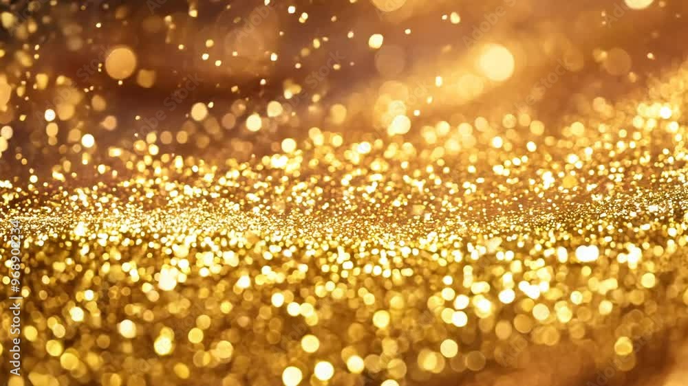Golden glitter sparkles on a black background. Golden glitter sparkles on a black background.