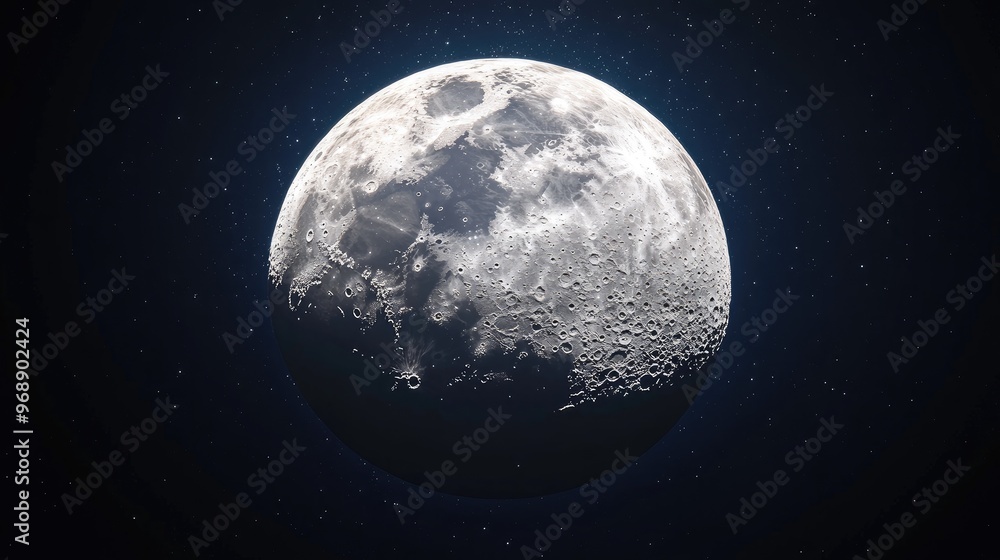Close-up panoramic image of the moon in a crescent phase, with the rough surface illuminated by cosmic light. No people. No logo. Close-up panoramic image of the moon in a crescent phase, with the rough surface illuminated by cosmic light. No people. No logo.