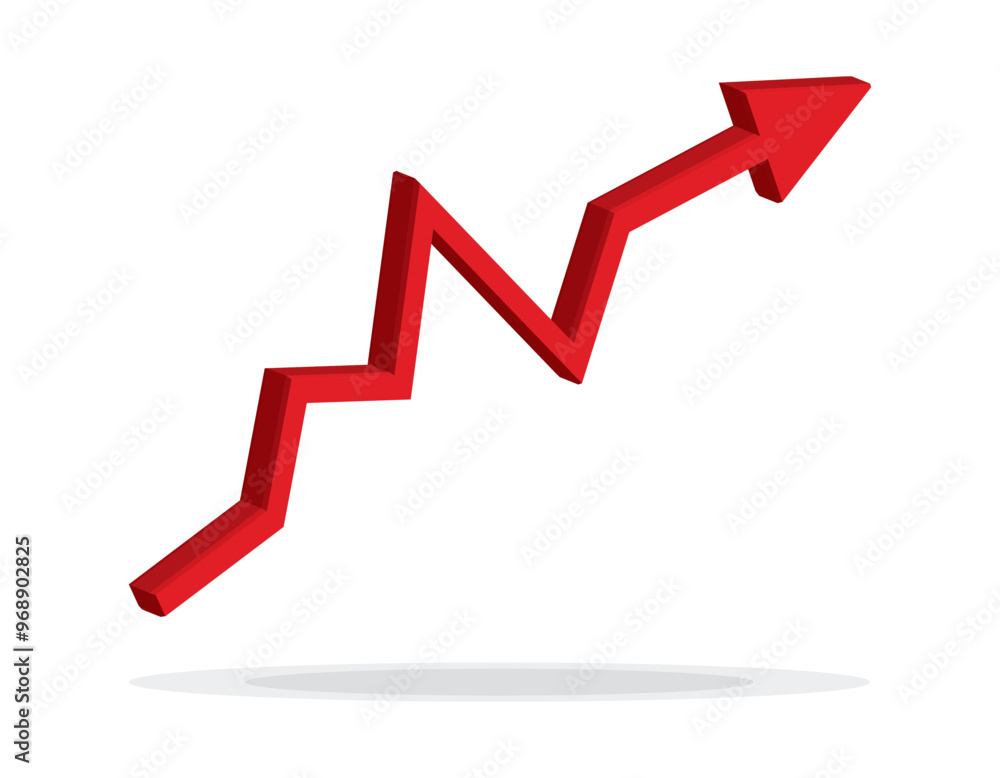 Growing business 3d arrow on white, Profit red arrow, Vector illustration.Business concept, growing chart. Concept of sales symbol icon with arrow moving up. Economic Arrow With Growing Trend. Growing business 3d arrow on white, Profit red arrow, Vector illustration.Business concept, growing chart. Concept of sales symbol icon with arrow moving up. Economic Arrow With Growing Trend.